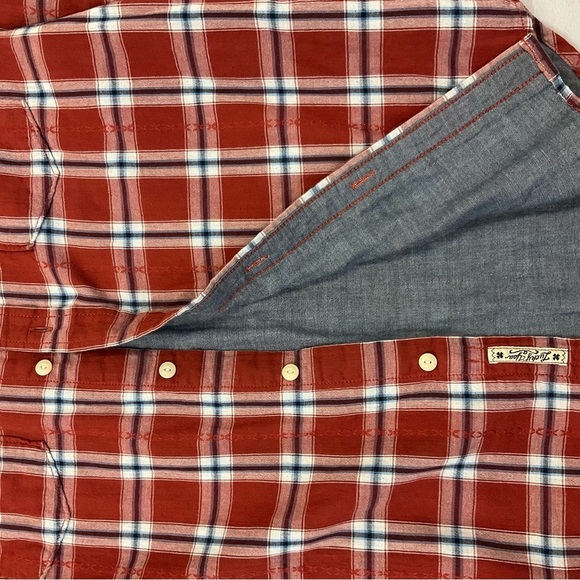 LUCKY BRAND Red Plaid Long Sleeve Button Front Shirt Chambray Lined, sz MD - Picture 8 of 8